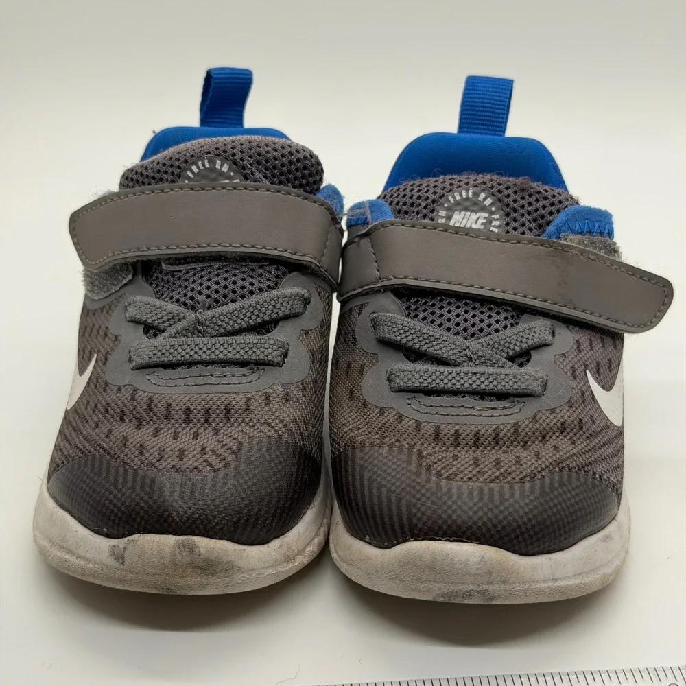 Nike Free Run Toddler Shoes‎ Gray Blue Hook and Loop Casual Sneakers Size 5C